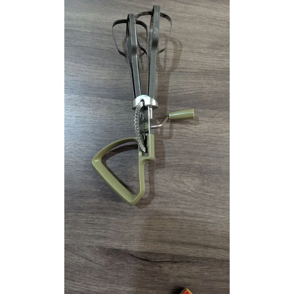 Vintage Hand Crank Egg Beater Whisk With Olive Handle - Retro‎ Kitchen Tool prop